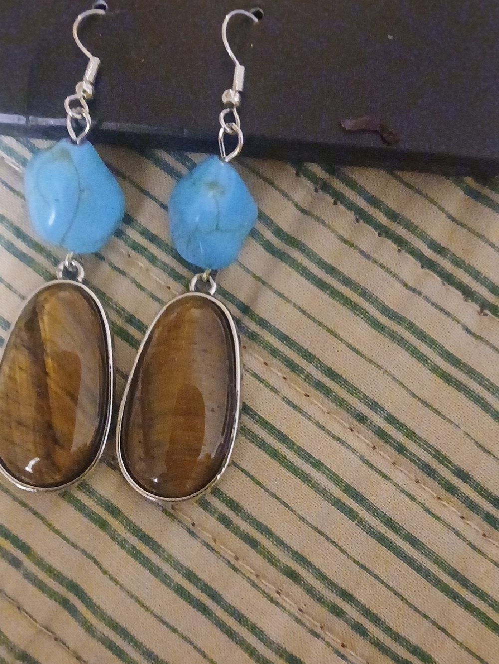 Turquoise & Tiger Eye Dangle Earrings - Women's Jewelry